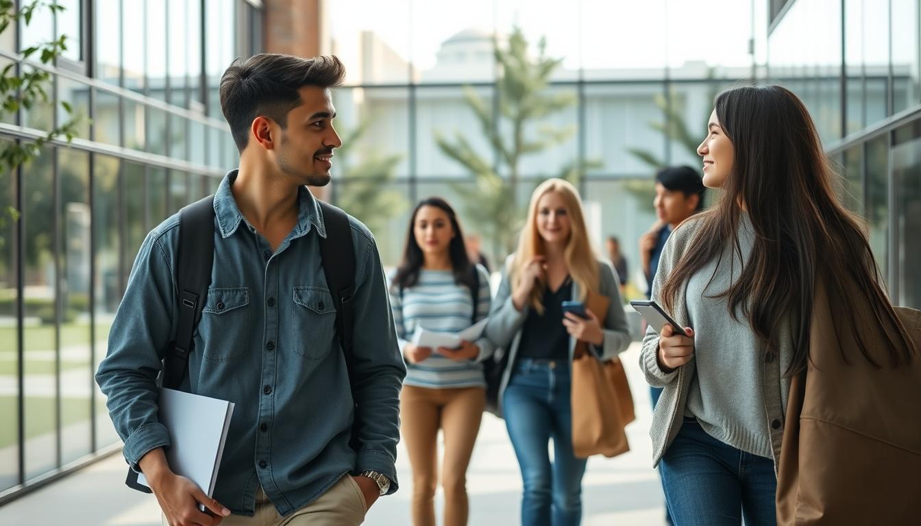 Students studying together in modern classroom